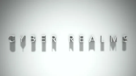 Cyber realms 3D title animation white text on a white background Stock Footage 299426769