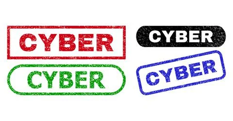 CYBER Rectangle Stamp Seals Using Corroded Style Illustrazione stock