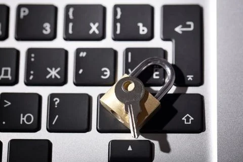 Cyber safety concept - lock on computer keyboard Foto stock