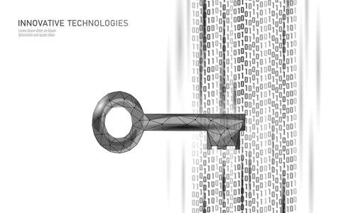 Cyber safety key on data mass. Internet security lock information privacy low Illustrazione stock