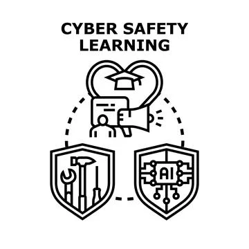 Cyber safety learning and digital protection education Stockillustratie