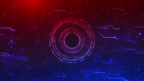 Cyber scanner ring data red and blue gradient, circular HUD elements, and glowin Stock Footage 340565754