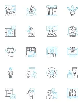 Cyber schooling linear icons set. Virtual, Online, Distance, E-learning, Remote Stock Illustration