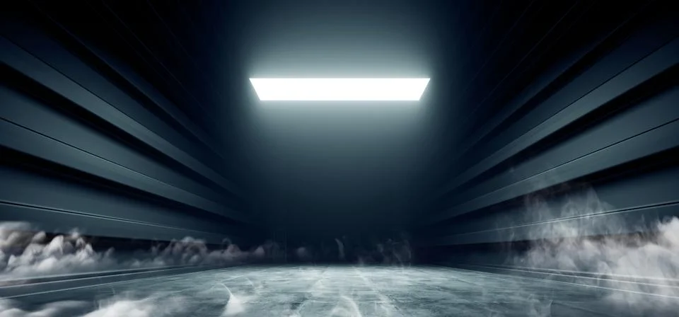 Cyber Sci Fi Smoke Spaceship Future Dark Corridor Glowing White Concrete Gr.. 스톡 일러스트