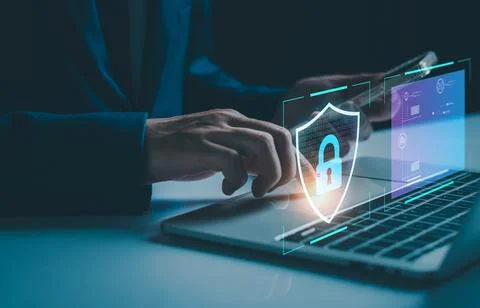Cyber secure concept. Digital information network protect by firewall. User p Stock Photos
