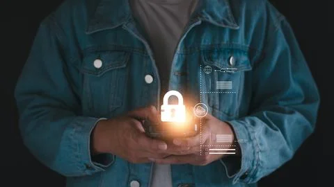 Cyber secure concept. Digital information network protect by firewall. User p 写真素材