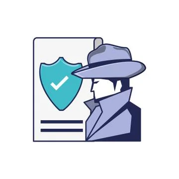 Cyber security agent and document with shield Stock Illustration