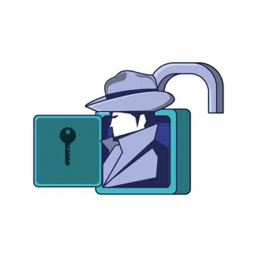 Cyber security agent in padlock Illustrazione stock