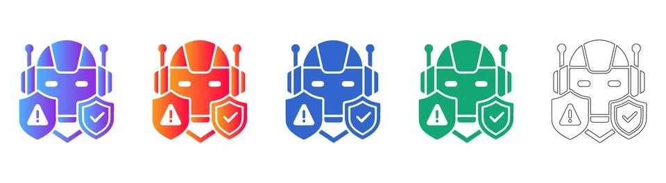 Cyber Security AI Robot Icon Collection Stock Illustration