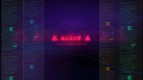 Cyber Security Alert Breach Detected Warning on Digital Programming Code Video stock 341068926