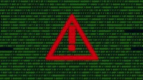Cyber Security Alert Concept With Red Warning Triangle Over Green Binary 動画素材 343446409