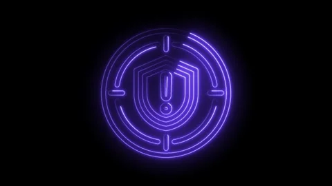 Cyber security alert neon glow with shield and exclamation mark on black ba.. Stock Footage 346008276