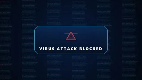 Cyber security alert notification for blocked virus attack. 4K Video stock 343265792