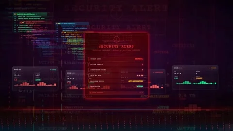Cyber Security Alert Warning on Futuristic Digital Computer Interface Stock Footage 341073030