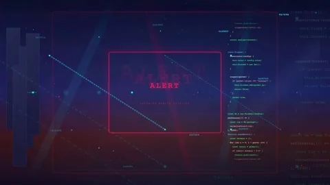 Cyber Security Alert Warning on Futuristic Digital Hud Interface with Program Stock-Footage 341074062