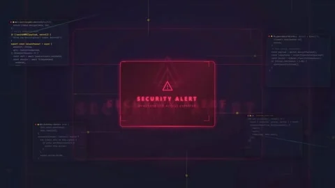 Cyber Security Alert Warning Sign on Futuristic Digital Interface Background Stock Footage 341073919