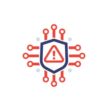 Cyber security alert, warning vector icon on white Illustrazione stock