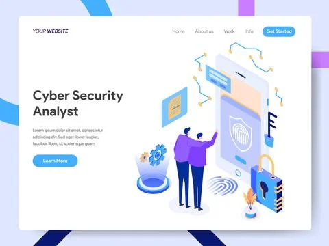 Cyber Security Analyst Isometric for website page Stock Illustration