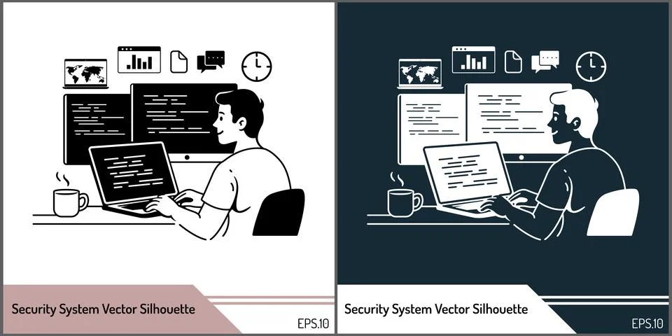 Cyber Security Analyst Working on Computer Security System Vector Stockillustratie