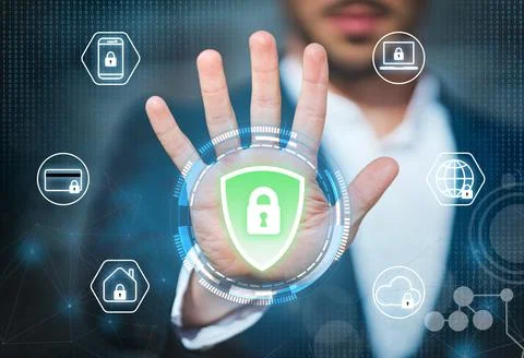 Cyber security and antivirus. Data, network and technology protection Stock Photos