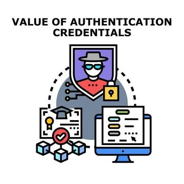 Cyber security and authentication credentials value protection Illustrazione stock