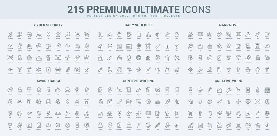 Cyber security and data encryption, artist tools to create content, award line Illustrazione stock