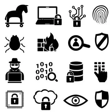Cyber security and data icons Stock Illustration