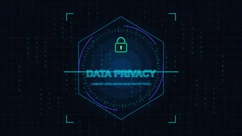Cyber security and data privacy hud interface with digital encryption lock Video stock 346966090