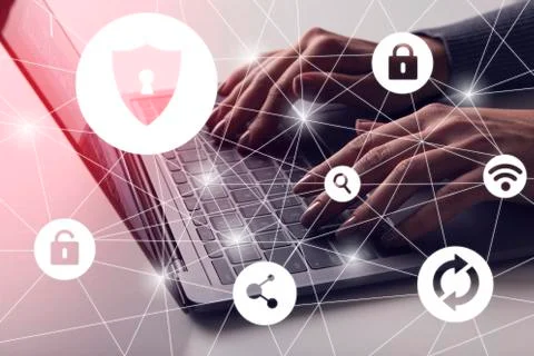 Cyber security and data privacy protection. Collage Foto stock