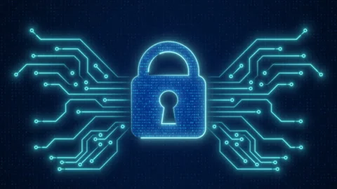 Cyber security and data protection with padlock circuit board Stock Footage 347257843