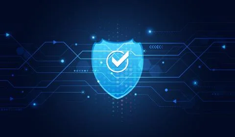 Cyber security and data protection. Shield icon, future technology for verifi Stock Illustration