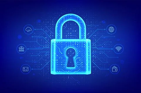 Cyber security and data protection technology concept. Padlock with keyhole.. Illustrazione stock