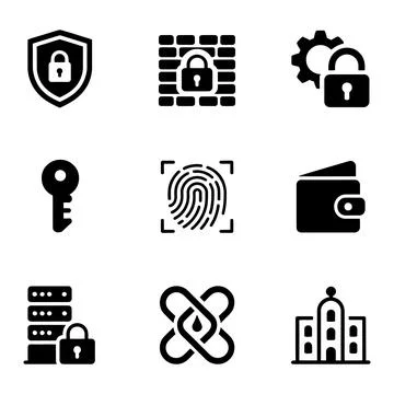 Cyber Security and Data Protection Solid Icon Set Collection 库存插图