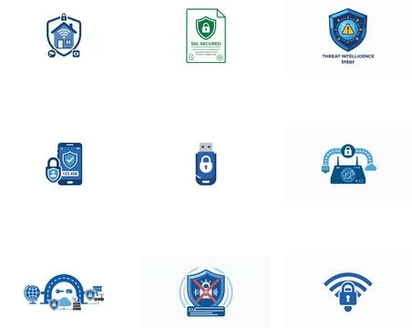 Cyber Security and Data Protection Icon Set 스톡 일러스트