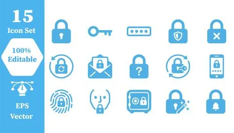 Cyber security and data protection flat vector icon set for digital safety Stock Illustration