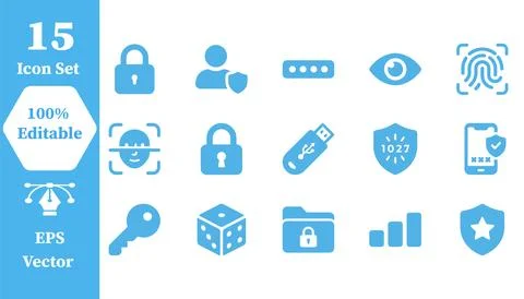 Cyber security and data protection vector icon set with security, protection Stock Illustration