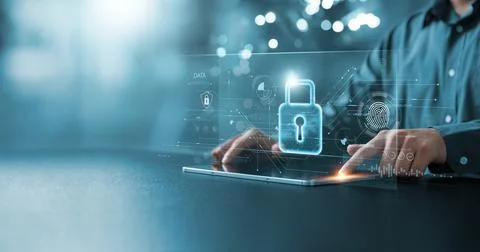 Cyber security and data protection, businessman using laptop internet netwo.. 스톡 사진