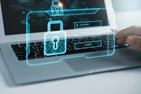 Cyber ??security and data protection, businessman using laptop Internet net.. Stock Photos