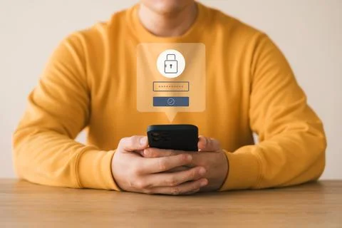 Cyber ??security and data protection, businessman using smartphone internet.. Stock Photos