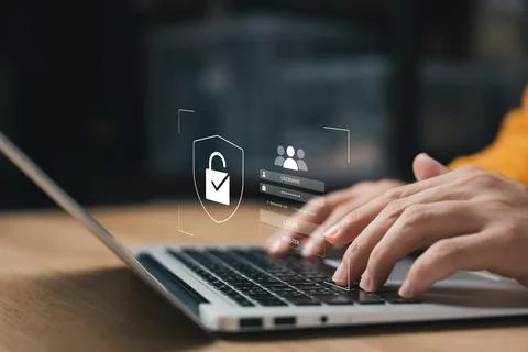 Cyber security and data protection, businessman using laptop Internet netwo.. Stock Photos