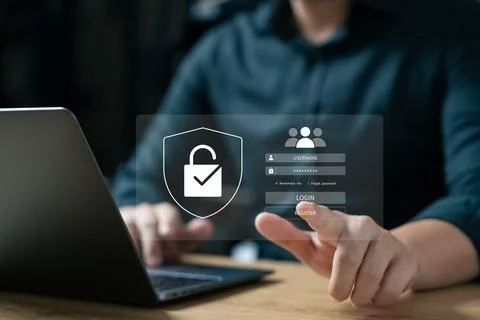 Cyber security and data protection, businessman using laptop Internet netwo.. Foto stock