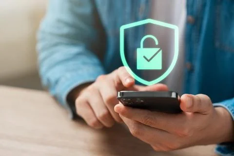 Cyber ??security and data protection, businessman using smartphone internet.. Stock Photos