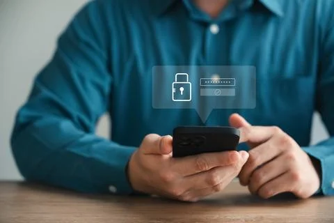 Cyber ??security and data protection, businessman using smartphone internet.. Stock Photos
