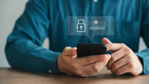 Cyber ??security and data protection, businessman using smartphone internet.. Stock Photos