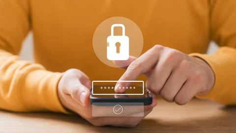 Cyber ??security and data protection, businessman using smartphone internet.. Foto stock