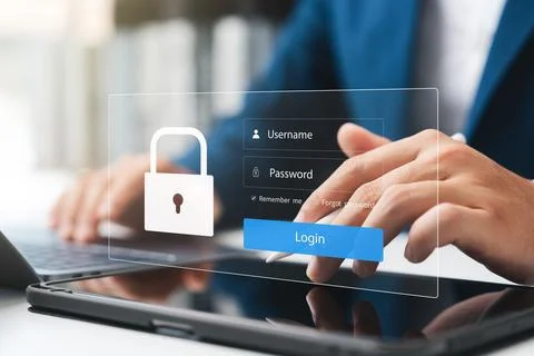 Cyber security and data protection, businessman using laptop and tablet Int.. Stock Photos