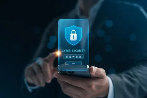 Cyber ??Security and Data Protection, Businessman Using Smartphone to Encry.. 스톡 사진