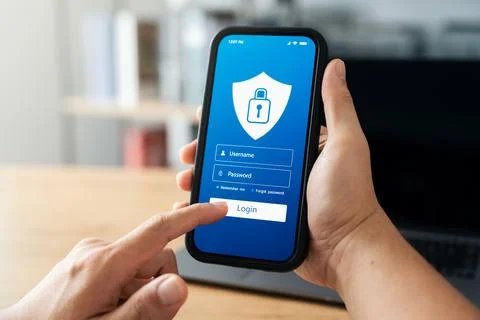 Cyber ??Security and Data Protection, Businessman Using Smartphone to Encry.. Stock Photos