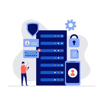 Cyber security and data storage vector illustration concept with characters.  Stock Illustration