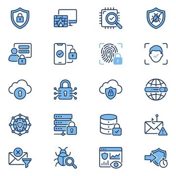 Cyber security and digital data protection icons with security, protection Stock Illustration